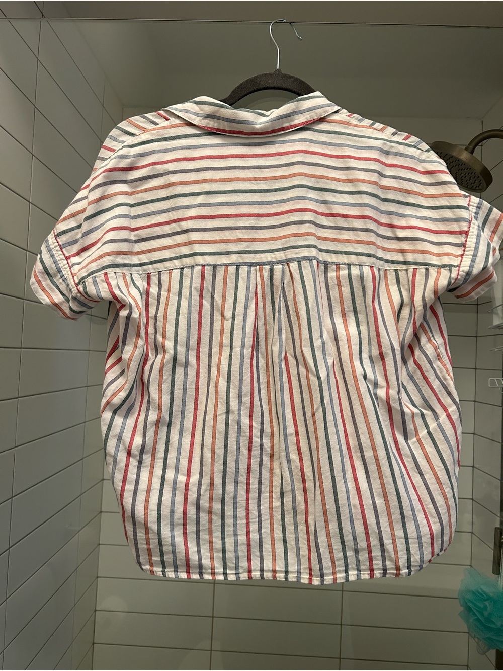 Madewell Short-Sleeve Striped Popover Top — White with Multicolor Stripes - Picture 2 of 2